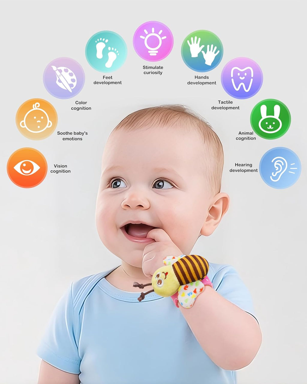 Baby Wrist Rattle Socks Toy 0-36 Months Shower Gift Newborn Essentials | Infant Wristband Hand & Ankle Rattles | Sensory Toys for 0-3 Years Newborn Boys & Girls as Shower Present Basket Stuffer