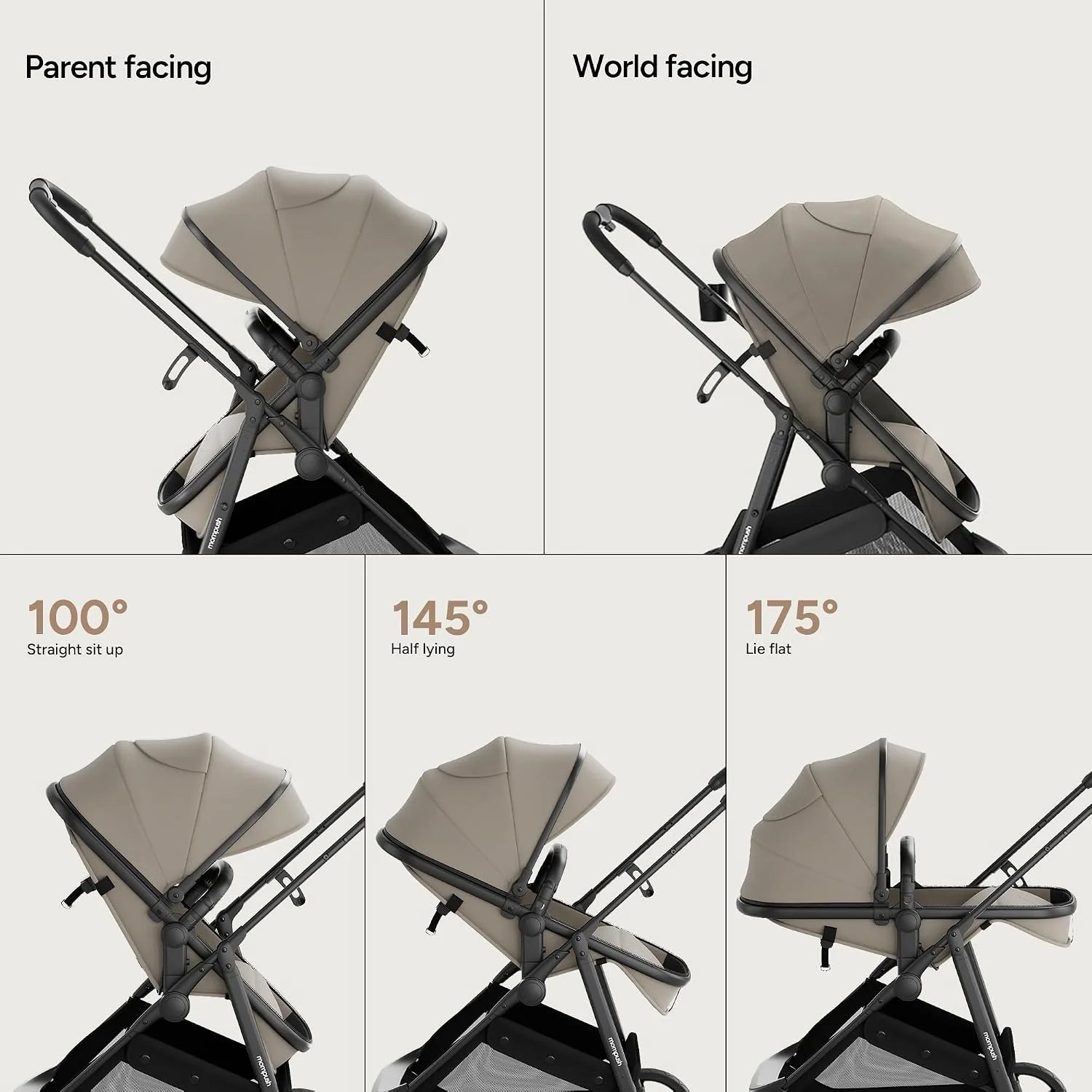 Wiz 2-In-1 Baby Stroller with Bassinet Mode, Reversible Seat and Large Canopy, Khaki, 22.3LB, Unisex