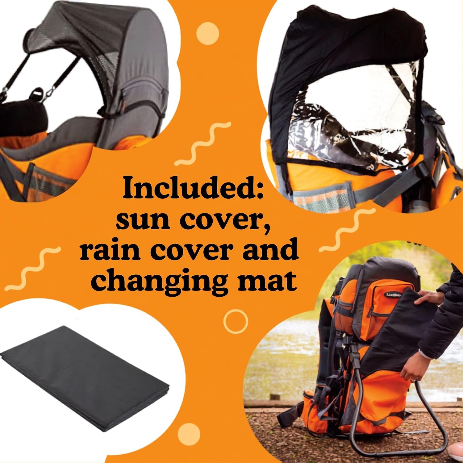 Hiking Baby Carrier Backpack - Comfortable Toddler/Baby Backpack Carrier System with Diaper Change Pad, Insulated Pocket + Rain and Sun Hood to Protect Your Child