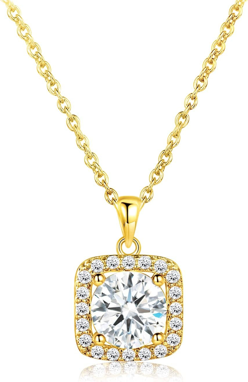 Jewelry Set for Women, 18K Rose Gold Plated Halo Cubic Zirconia Necklace/Earrings/Rings Wedding Hypoallergenic Jewelry Three-In-One