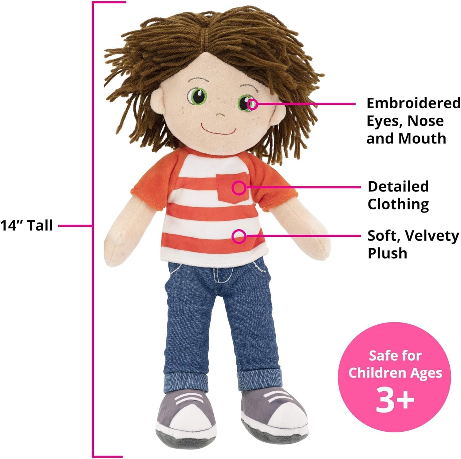 14" Soft Baby Doll for Boys (Ollie) - Plush Rag Doll for Toddlers & Infants, Washable Stuffed Toy with Sensory Fabric Body - Great for Baby Showers, Birthdays & Special Occasions