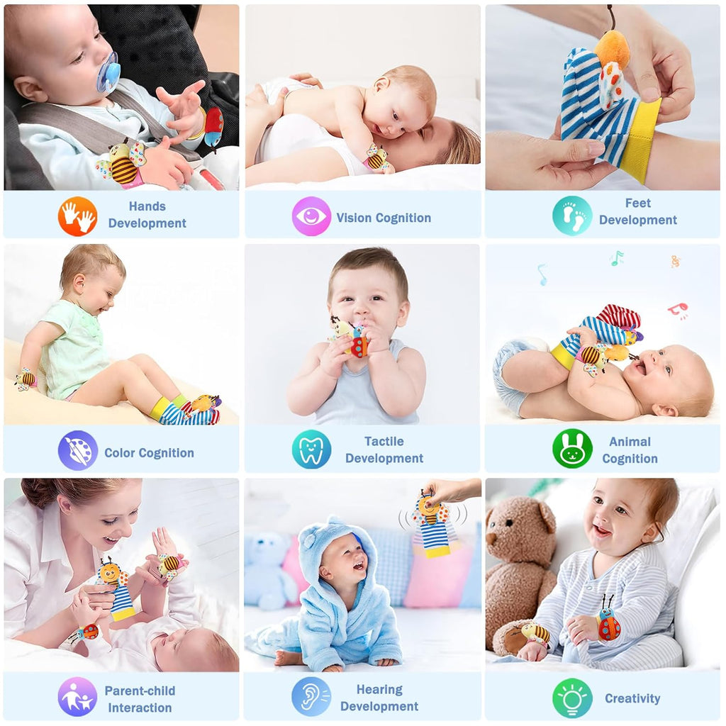 Baby Wrist Rattle Socks Toy 0-36 Months Shower Gift Newborn Essentials | Infant Wristband Hand & Ankle Rattles | Sensory Toys for 0-3 Years Newborn Boys & Girls as Shower Present Basket Stuffer