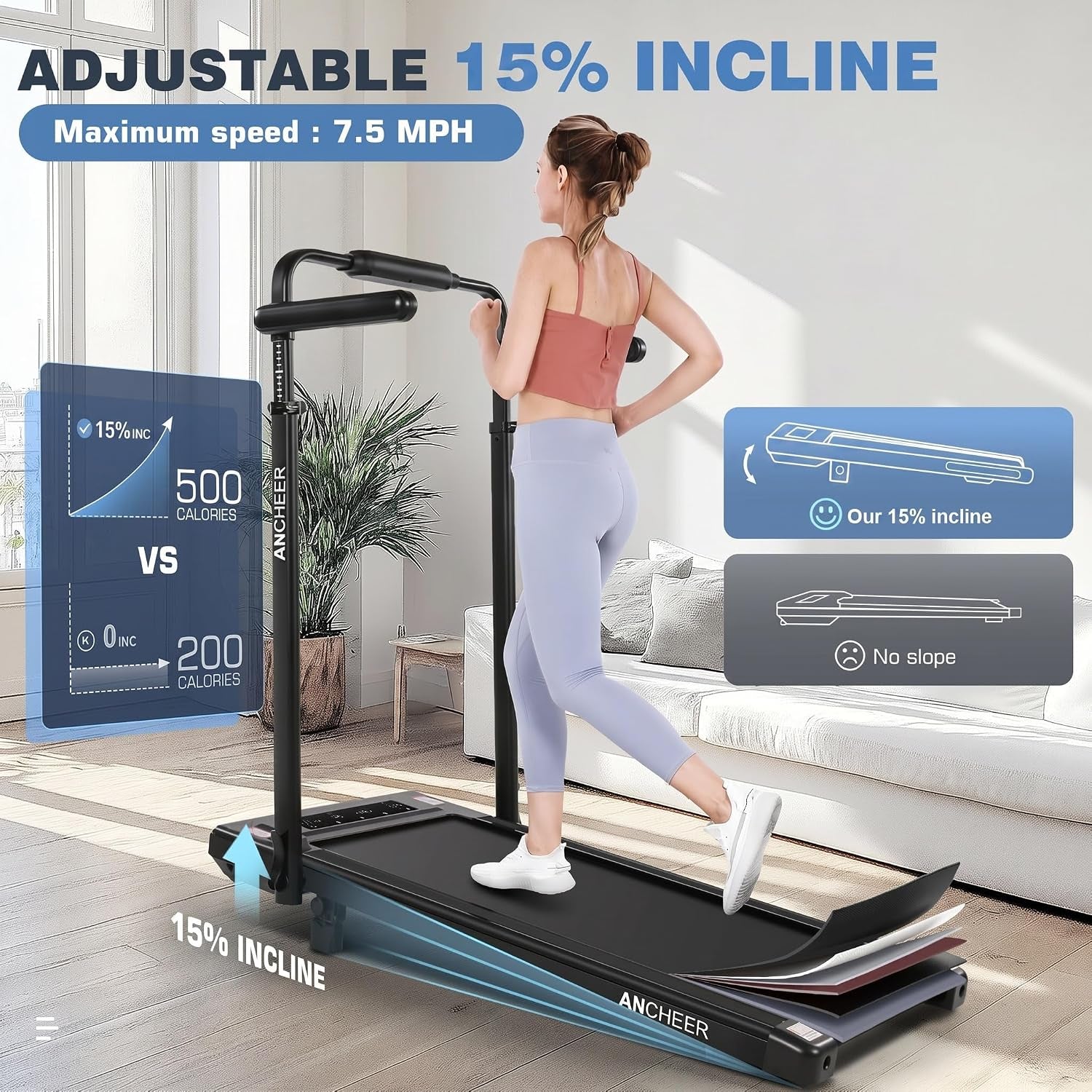 Height-Adjustable Desk Treadmill with 15% Incline for Home Office Workout | 8 in 1 Folding Treadmill 450Lbs Weight Capacity, 3.5HP Quiet Portable Treadmill with Desk, 3 Type Control, Ready to Use